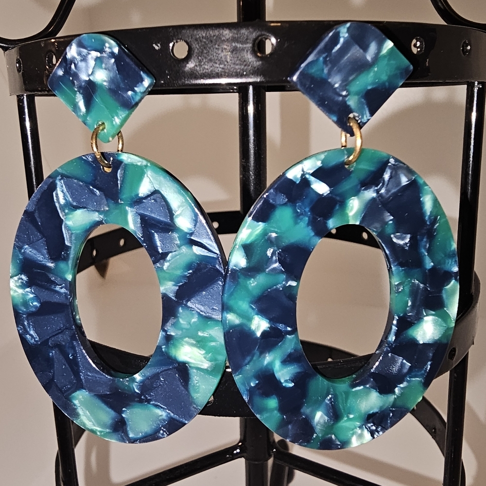 Blue and Green Statement Earrings